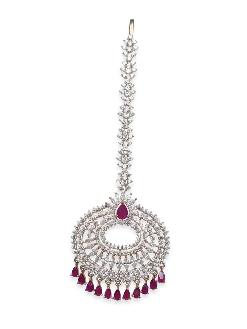Silver and Pink Teardrop Maang Tikka